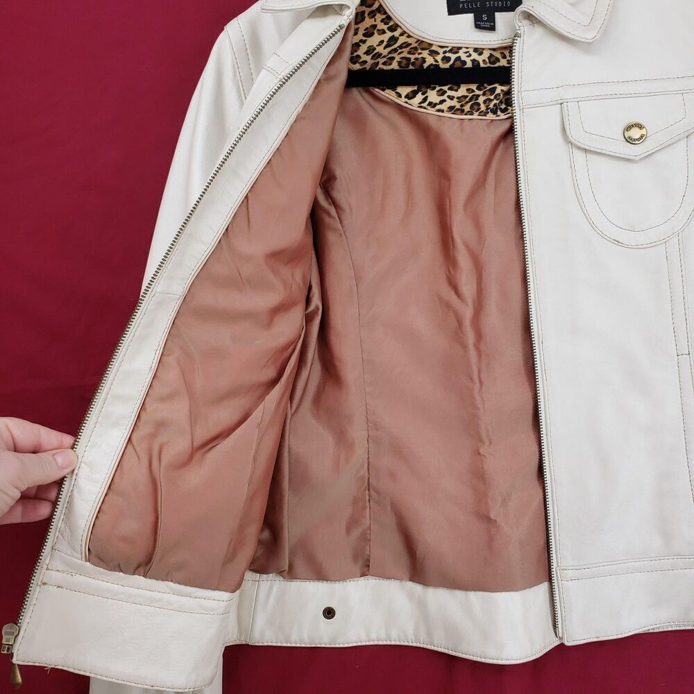Wilsons Leather Pelle Studio Jacket Womens Small Ivory Genuine Leather Zip Front - Picture 5 of 11